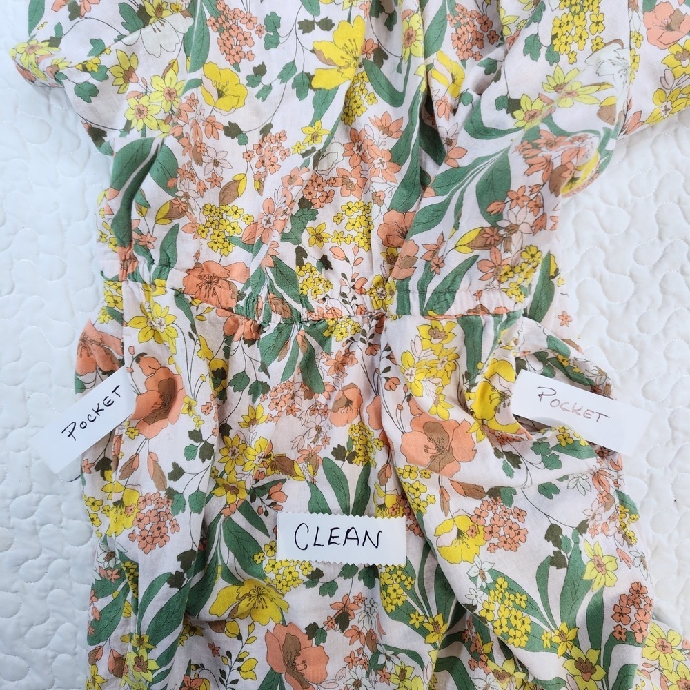 28P Womens 70s style Floral Jumpsuit Linen Blend Yellow Orange Groovy Wide Leg